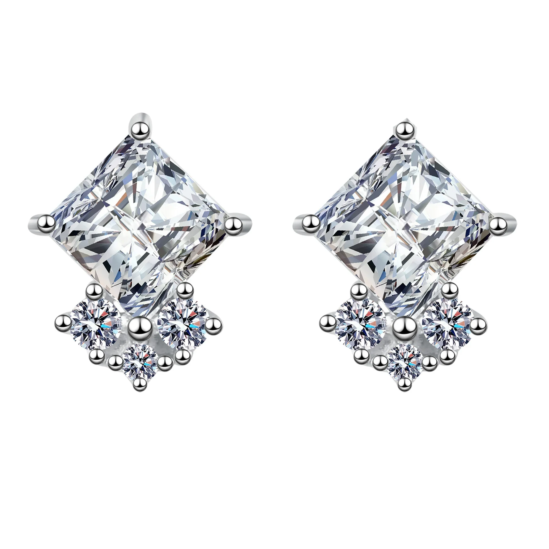 

S925 Sterling Silver Stud Earrings with 5.5mm Geometric Square Moissanite Exquisite, Sparkling & Trendy Women's Jewelry