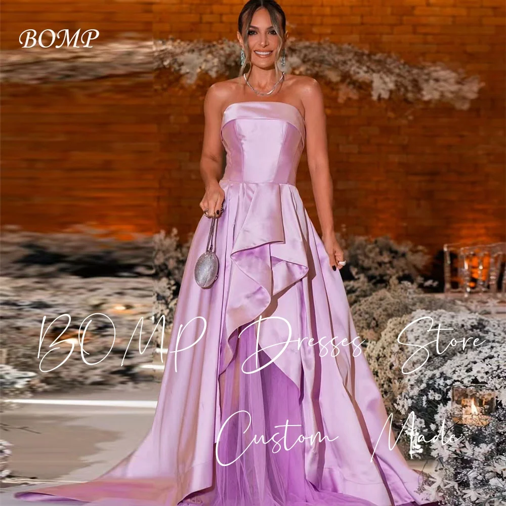 

BOMP Exquisite Purple Evening Dress Strapless A-Line Sweep Train Taffeta Special Occasion Party Gon Customized Saudi Arabic