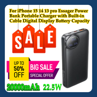 For iPhone 15 14 13 pro Essager Power Bank 20000mAh Portable Charger with Built-in Cable Digital Display Battery Capacity 22.5W