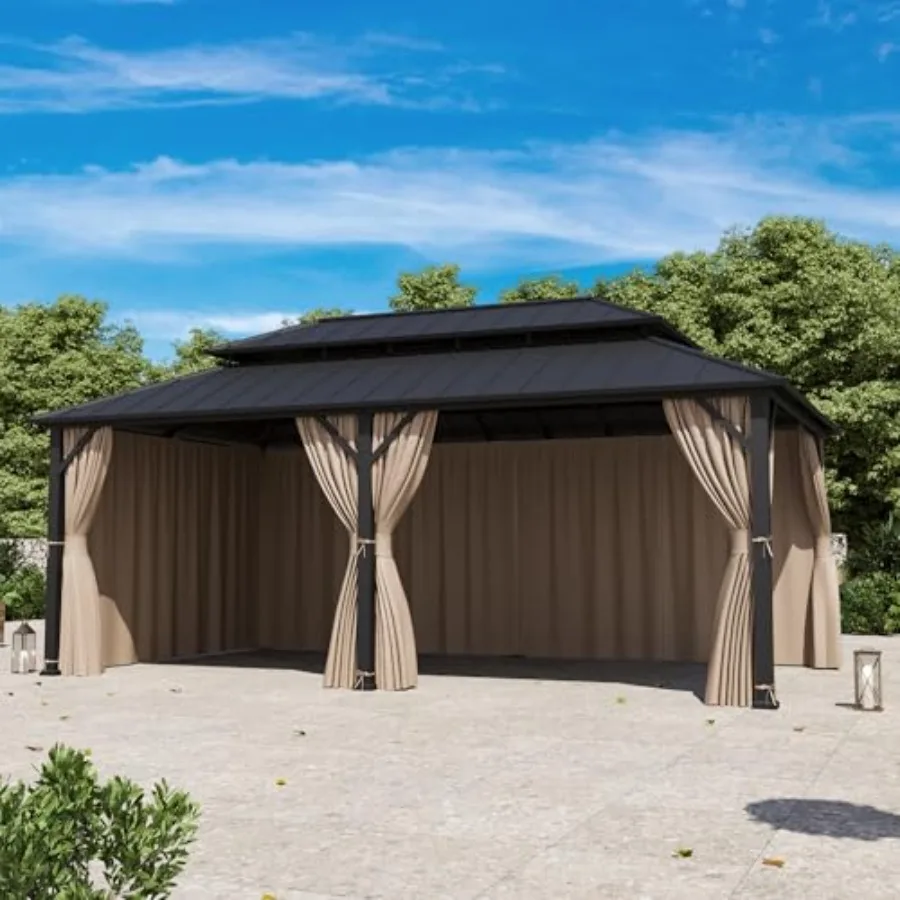 Modern Shade Yard-Dyed Gazebo Curtains Replacement Universal 6-Panel Sidewalls 20', Outdoor Gazebo Privacy Curtains with Zipper