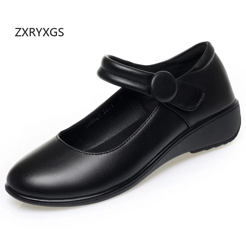 

ZXRYXGS New Fashion Mother's Genuine Leather Shoes Wedges Mid Heels 2026 Spring Elegant Comfortable Women's Shoes Large Size