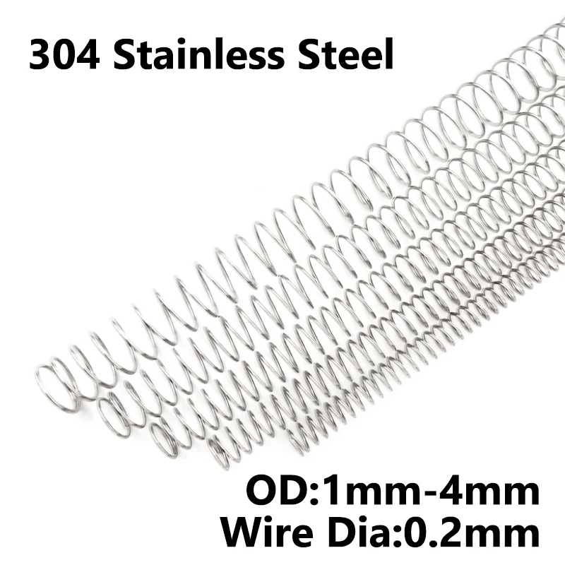 Wire Dia:0.2mm 304 Stainless Steel Od:1mm-4mm Micro Small Return Compression Spring Compression Spring Length:5mm-25mm