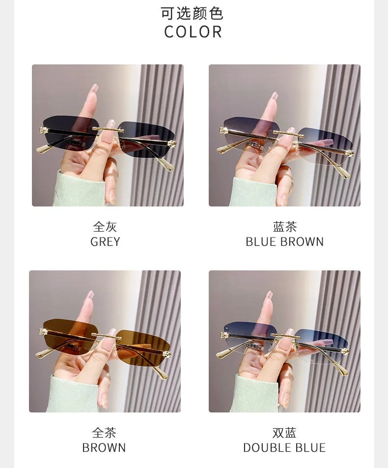 Classic Frameless Small Frame Fashion Sunglasses Metal Polygonal Cheetah Sunglasses High-End Luxury Retro Sunglasses Women UV400
