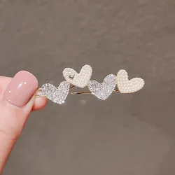 Fashionable Heart-shape Hairpins Fine Rhinestone Pearl Heart Hair Clip Girl's Sweet Headwear