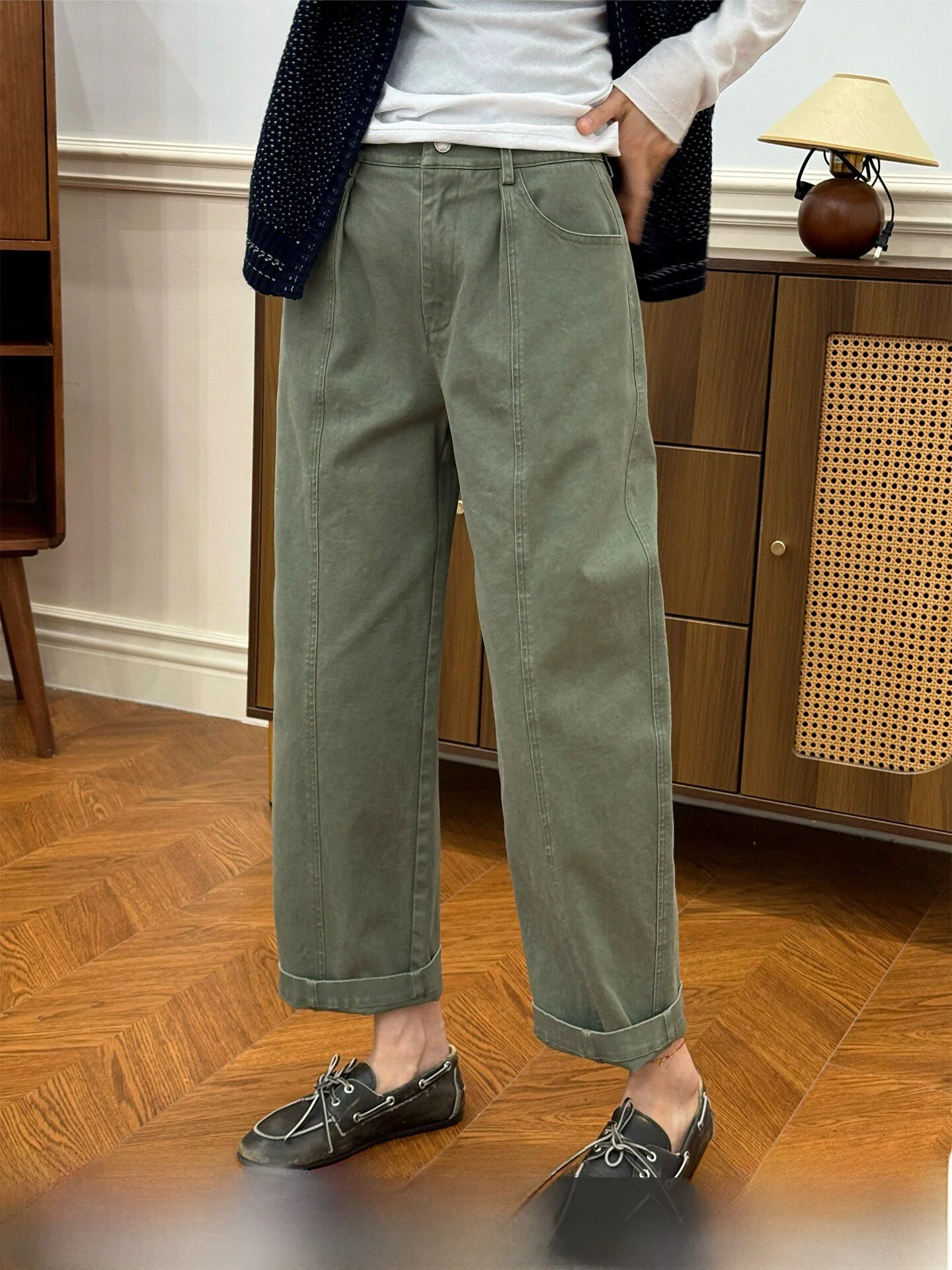 

Slimming High Waist Straight Leg Nine-Piece Pants Women's Casual Cotton Blend Stretchy Non-Binding Comfortable Fit Summer 2026