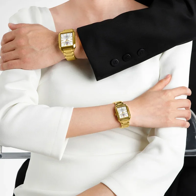 ساعة الزوجين NAVIFORCE 9251GL هدية يوم الذكرى كوارتز عشاق ساعة 3ATM مقاوم للماء مؤشر مضيئة الفولاذ المقاوم للصدأ حزام الساعات #1