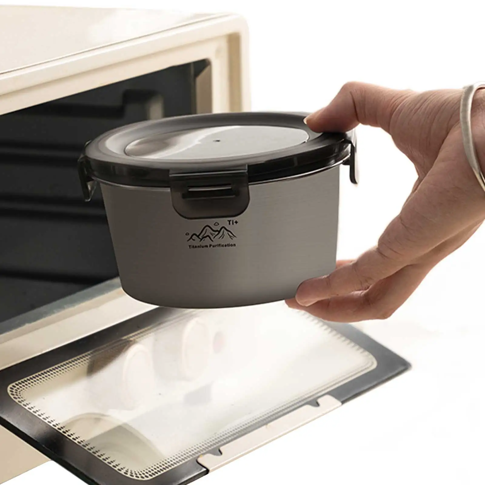 Round Fresh-Keeping Food Storage Box Stainless Steel Food Container Leak Proof with Airtight Lid for Camping Travel Work