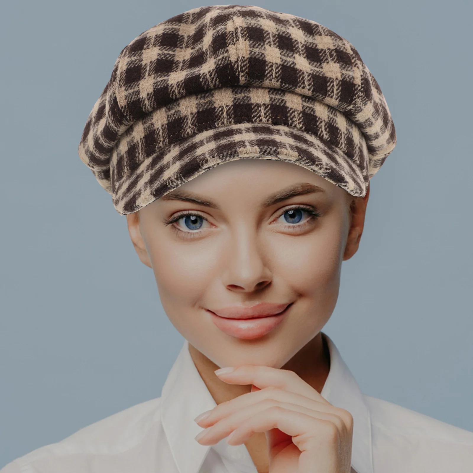 

Plaid Beret Vintage Cap Cotton French Artist Hat Brown Korean Fashion Grid Berets Women Adjustable Size Polyester