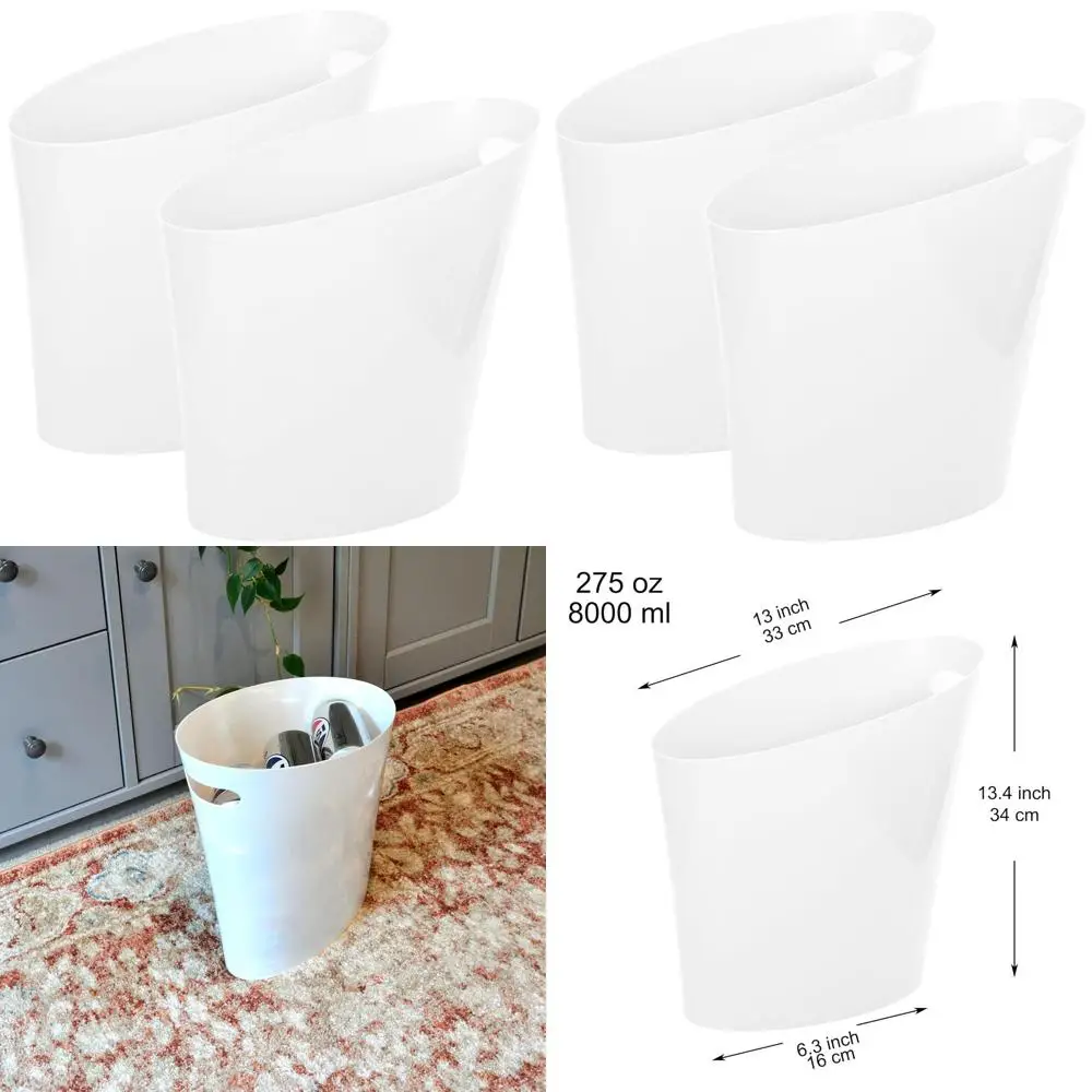 

2-Pack White Plastic Small Trash Cans with Handles for Home, Office, Kitchen, and Bathroom