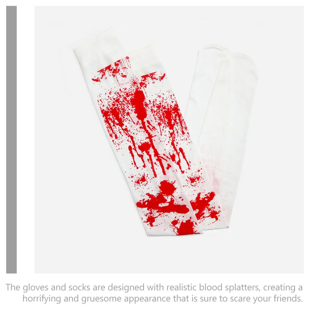 

1 Set Bloody High Socks Gloves Halloween Costume Set For Cosplay Party Reusable Blood Socks Gloves Props Halloween