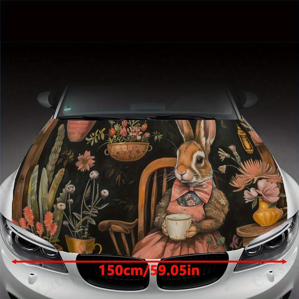 Restrained rabbit Print car hood stickers, waterproof self-adhesive, scratch resistant, easy to stick, durable car PVC stickers,
