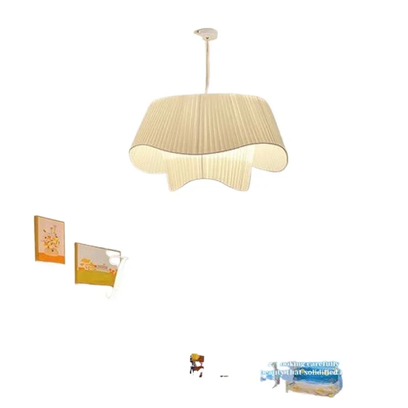 Cream wind French medieval chandelier, Nordic ins fabric design art master bedroom lamp