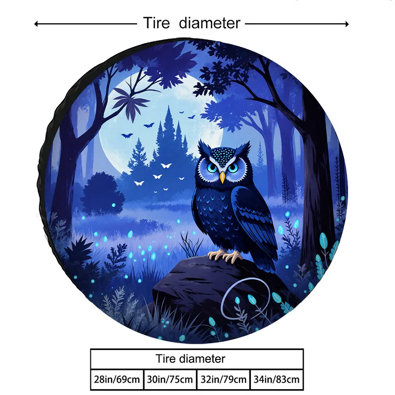Polyester Fiber Car Tire Cover, Night Forest Blue Glow Design, Wear-Resistant, Waterproof, Uv-Resistant, Car Spare Tire Protecti