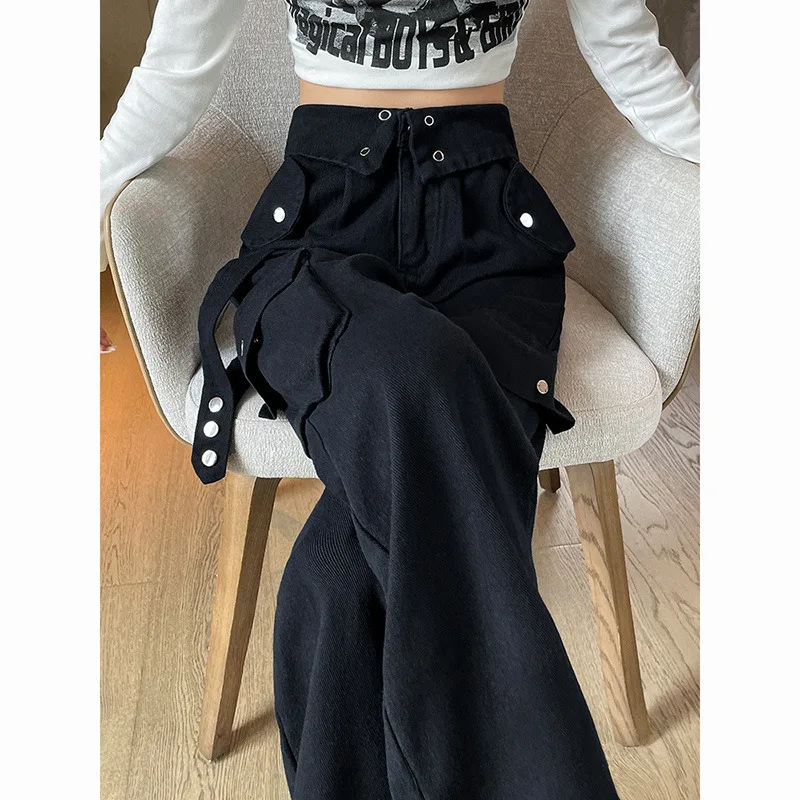 Calças jeans femininas calças cargo perna reta com bolsos jeans para mulheres largas à venda elegante loosefit