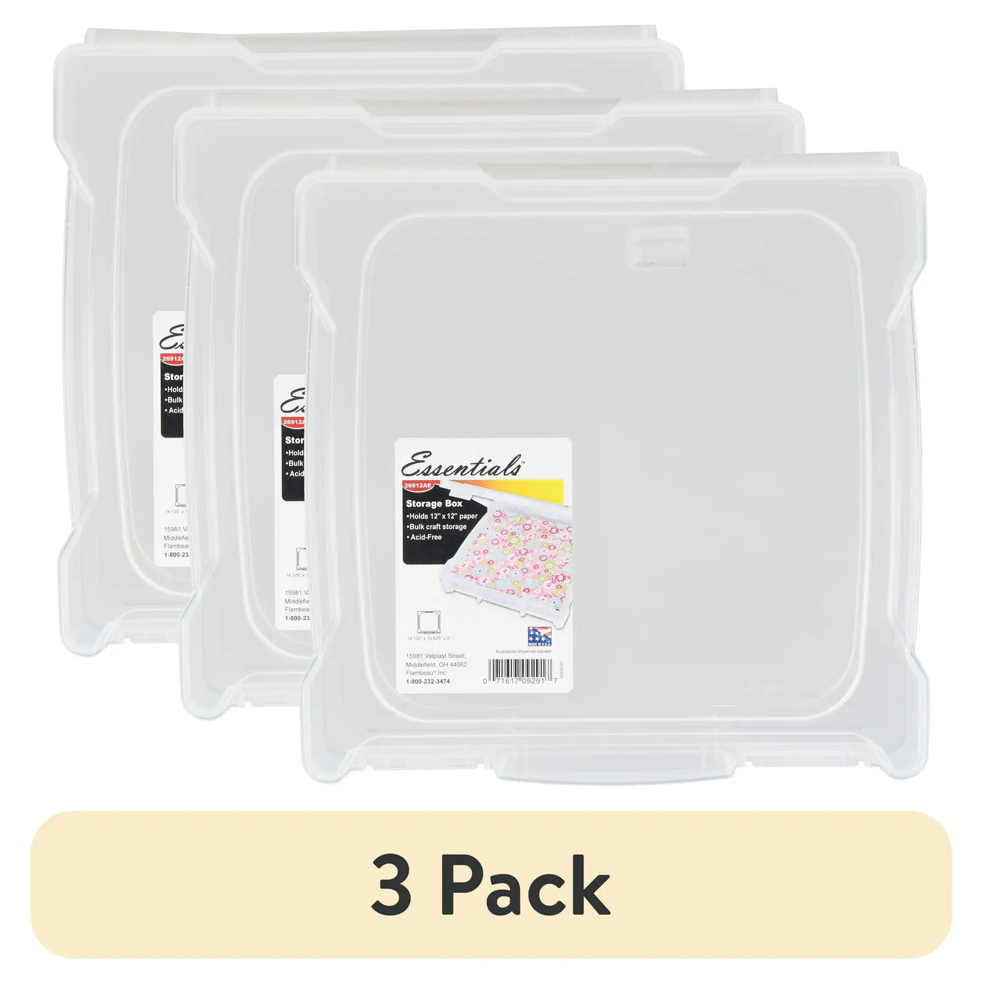 

(3 pack) Flambeau Essentials, 26912AE, Scrapbook Box, Craft and Hobby Storage Box, Clear, 12 inches, Plastic