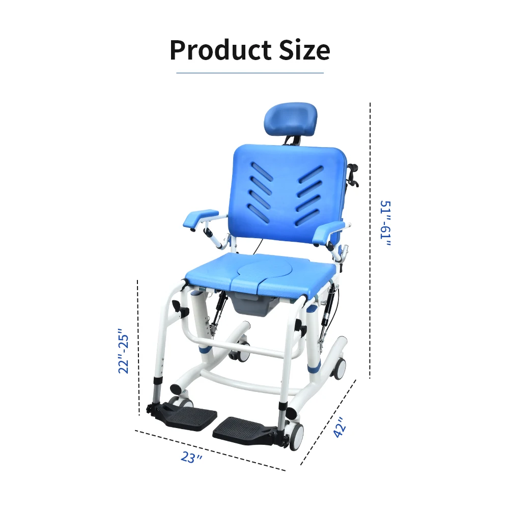 3 في 1 كرسي متحرك محمول للاستلقاء كرسي نقل المريض يرفع كرسي استحمام قابل للتعديل كبار الكبار والمعاقين #5