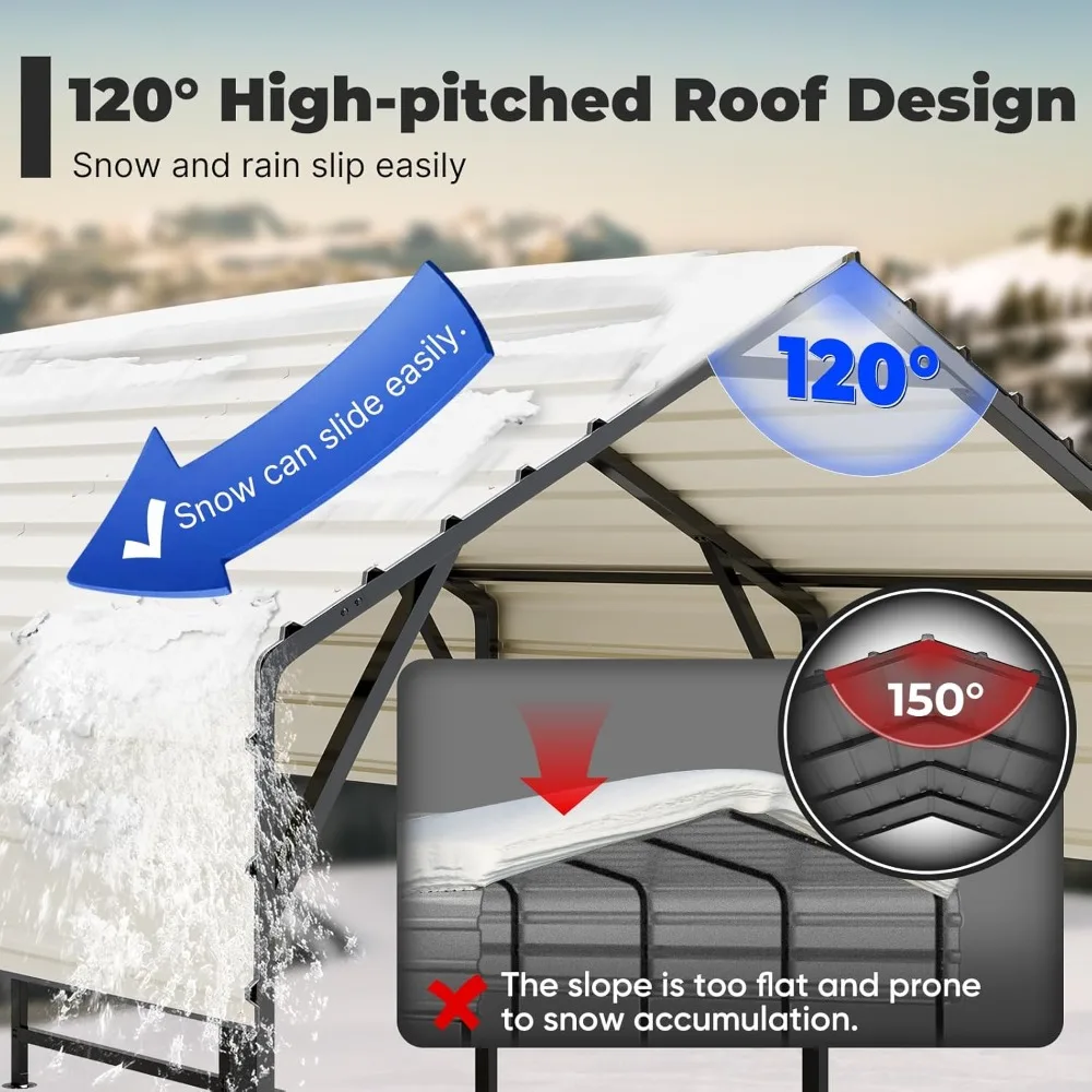 Metal Roof Carports Kits 10x15 ft, Extended Roof Overhangs, Reinforced Construction Heavy Duty Steel Car Canopy Hard Top Garage