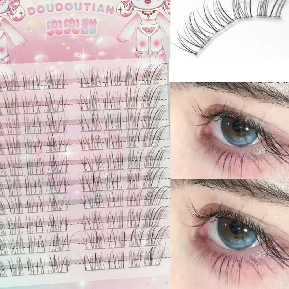 Pestañas postizas voladoras inclinadas de 10 filas, simulación Natural de pestañas postizas desordenadas, extensión de pestañas Terrier transparente, herramientas de maquillaje