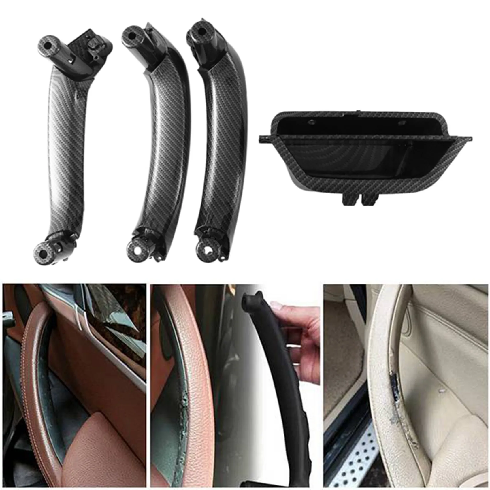 4Pcs Carbon Fiber Car Inner Door Handle Trim Pull Grab Panel Handle For-BMW X3 X4 F25 F26 2010-2016 RHD