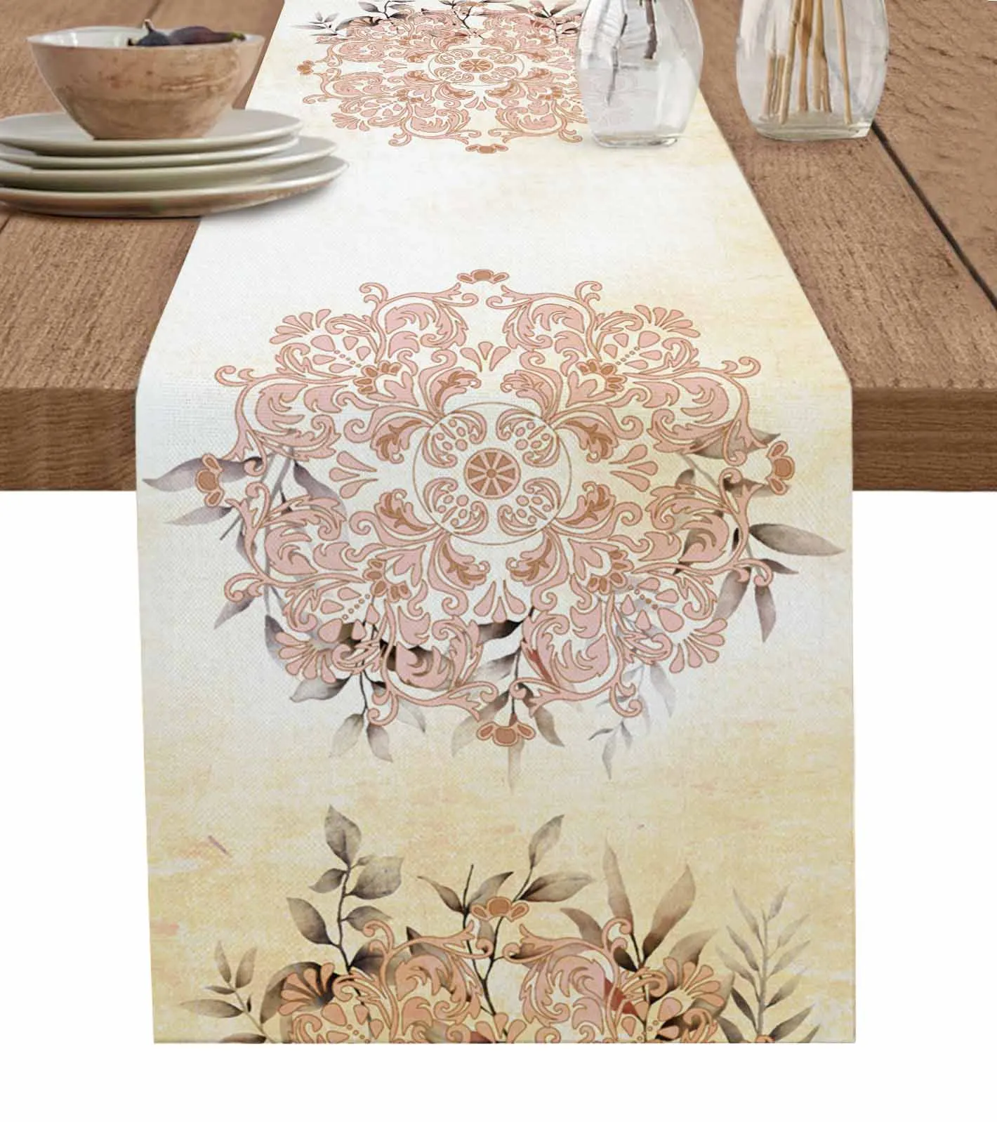 

Persian Patterned Watercolor Leaves Table Runners For Dining Room Tablecloth 4/6 Pcs Placemats Table Cover