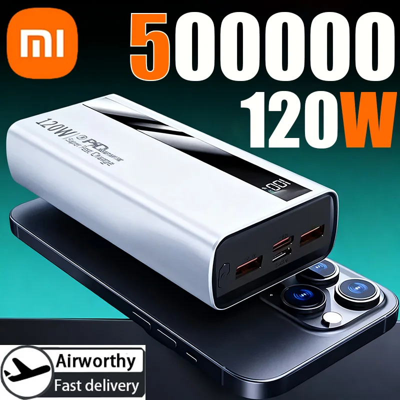 Xiaomi 120W 500000mAh بنك طاقة عالي السعة شحن سريع للغاية شاحن بطارية محمول آيفون هواوي سامسونج