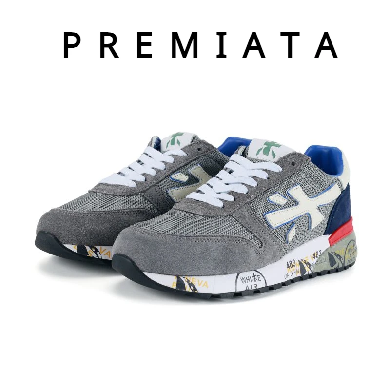 

PREMIATA Men's Casual Sneakers Shoes White Grey Blue Fashion Breathable Running Sports Shoes for Men with Free Shipping