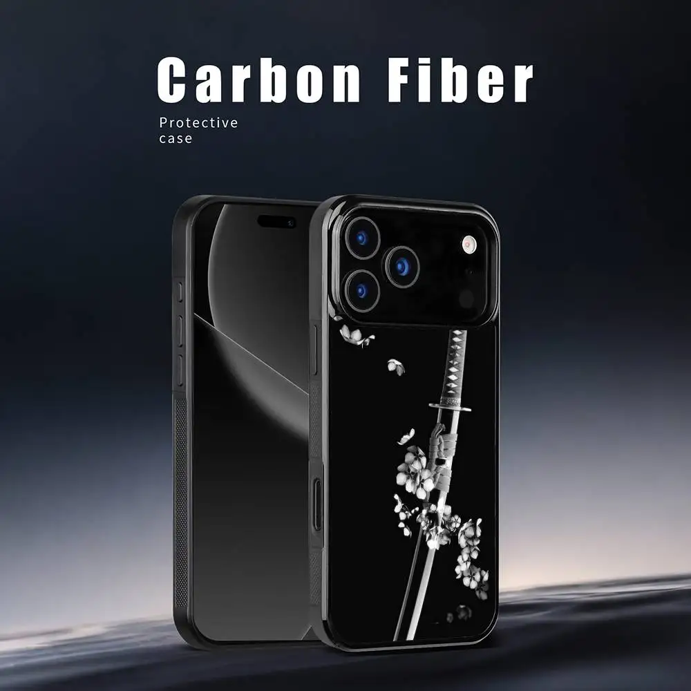 Japan Samurai Schwert Coole Telefon Fall Für IPhone 17 16 15 14 13 12 11 Pro Max Mini Plus Harte Spiegel funda