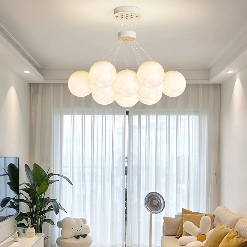 White Acrylic Ball Chandelier Living Room Dining Room Pendant Lamp 7/13/19 Heads G9 Bulb White Metal 110-220V