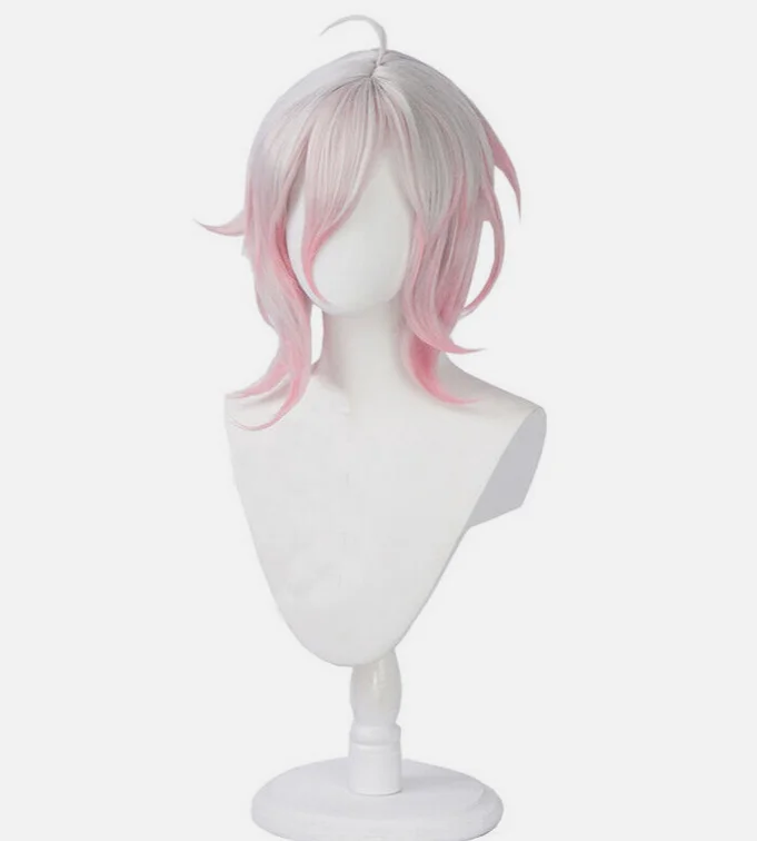 Briar Cosplay Wigs 40cm Medium Long White Gradient Pink Synthetic Hair