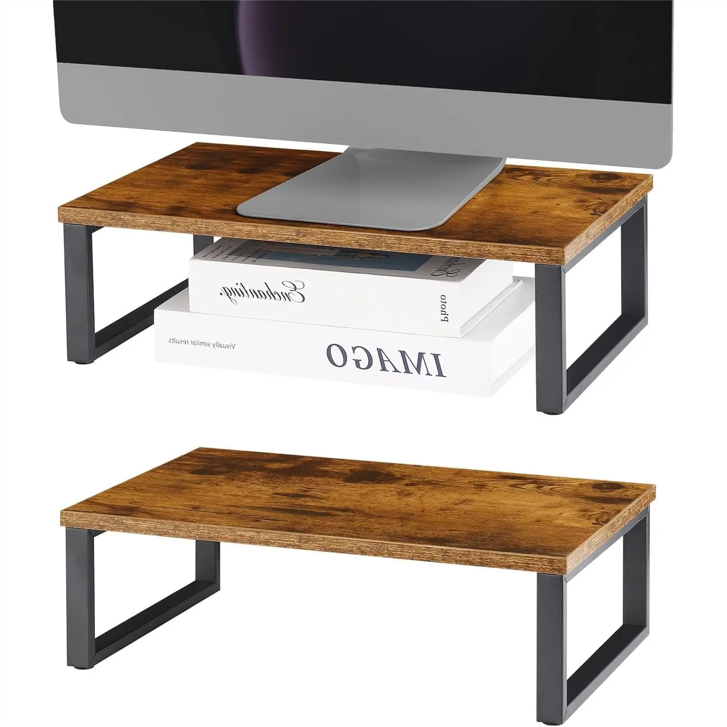 

Monitor Stand Riser 2 Pack Laptop Stand Wood Computer Desk Organizer Shelf for Notebook PC Printer, Vintage Brown