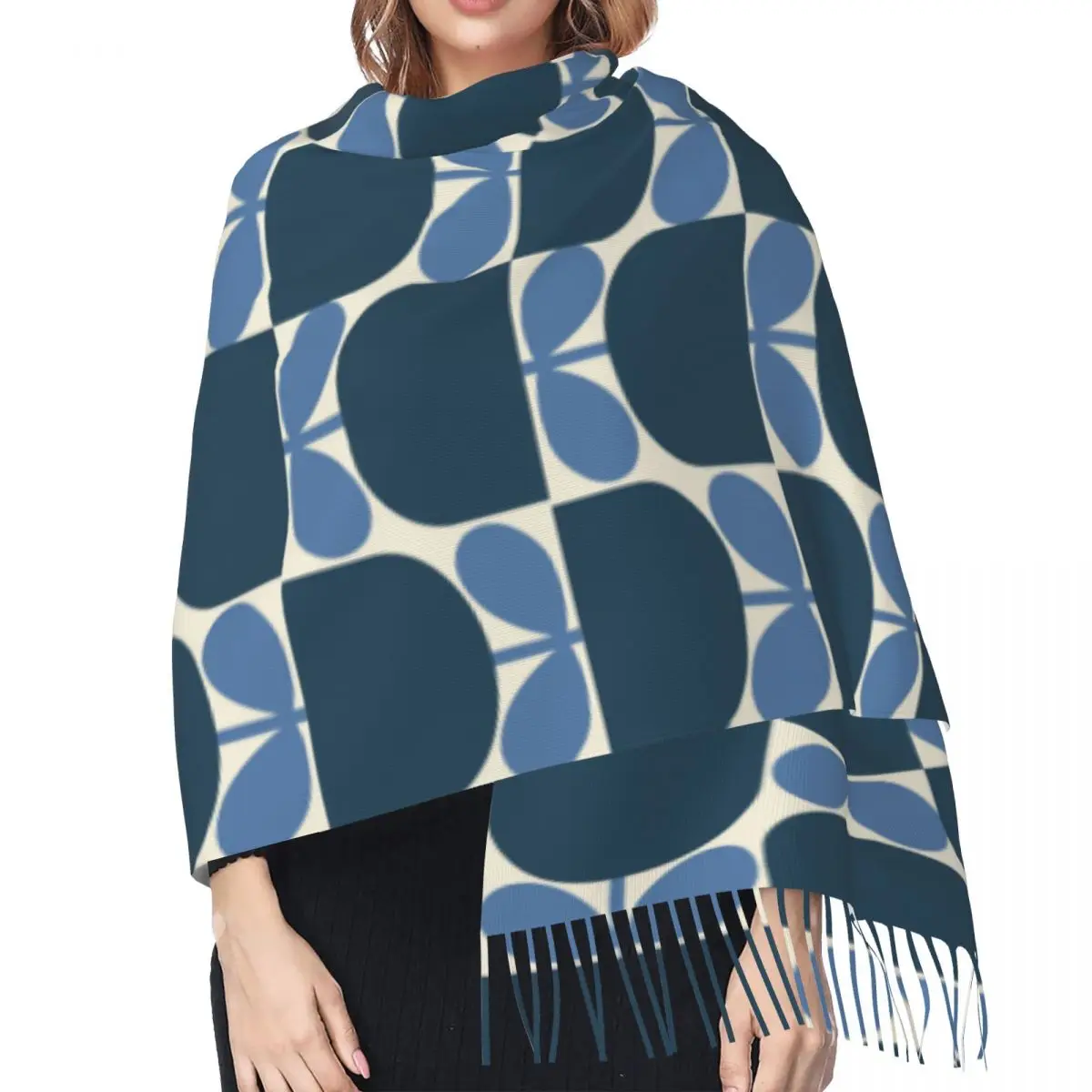 Sciarpa nappa fiore blocco blu personalizzato donna morbida Orla scialli Kiely avvolge sciarpe femminili versatili moda autunno inverno donna