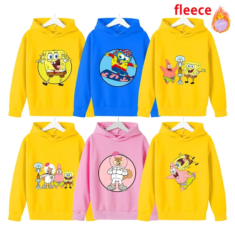 

SpongeBob SquarePants Children's Thicken Hoodie Sweatshirt Movie Cartoon Toddler Warm Fleece Long Sleeve Hooded Clothes Pullover