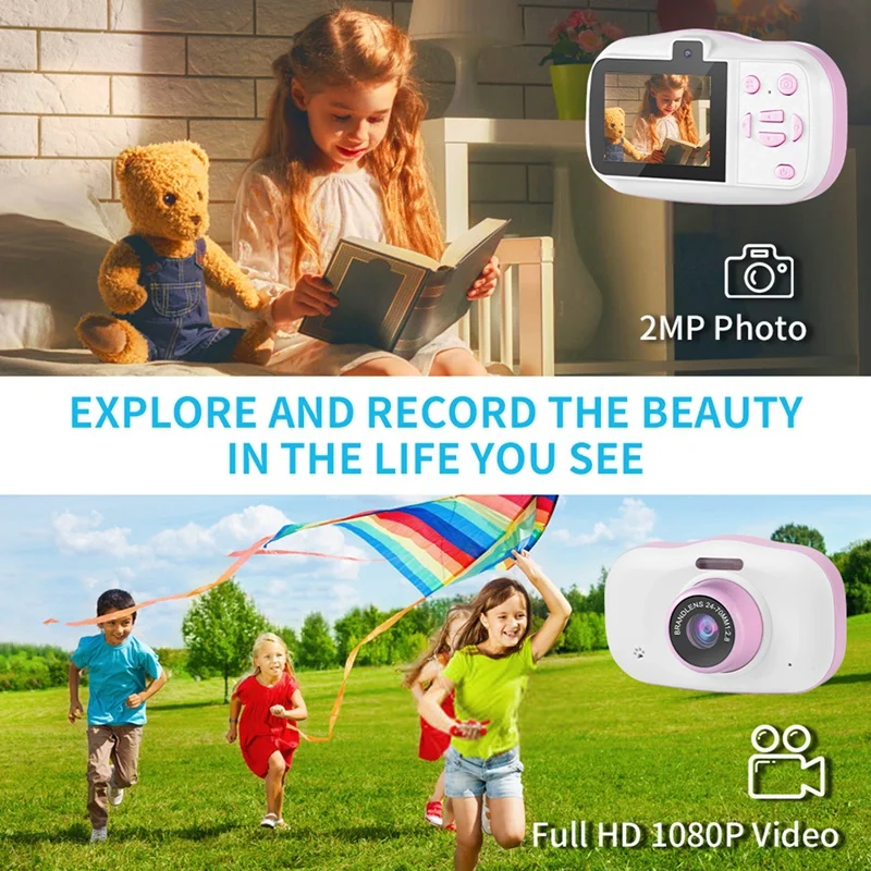 Children Camera Waterproof 1080P Mini Selfie Kid Toy Digital Cameras 32G Video Camcorder Toy Kids Birthday Gift