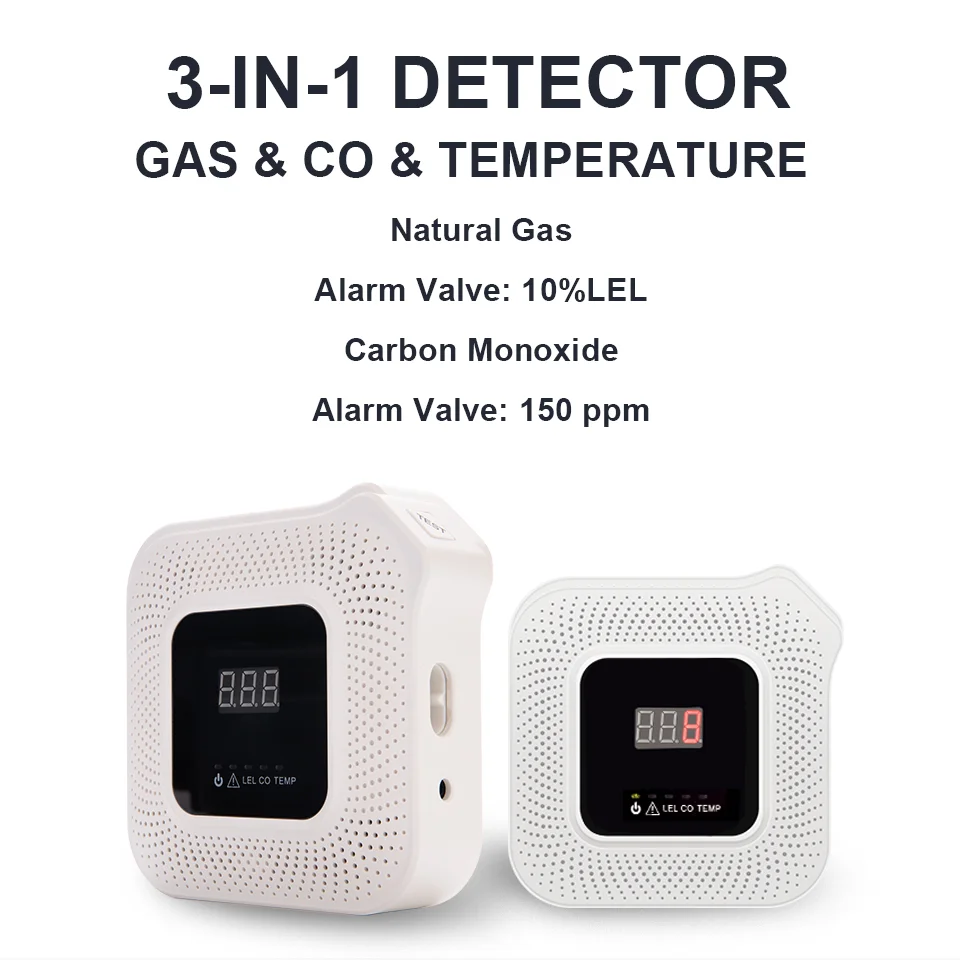 HD8200 Gas Detector,Natural Gas and Carbon Monoxide Detector,2 in 1 Gas Detector,With Gas Solenoid Valve,Home,Hotel,RV Travel