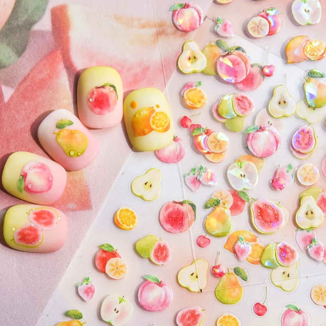 Fruta colorida pera Kiwi higo guayaba Pitaya piña fresa cereza verano vegetal pegatinas para decoración de uñas calcomanía