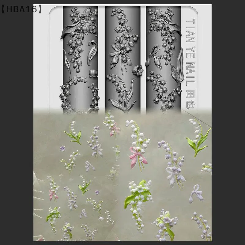 itariaHBA16 ParqueFlowers Series 3D gebogene Nagelform Lily Of The Valley Lotusblume Diy High Tranparent Nail Templates Nail Mold Art