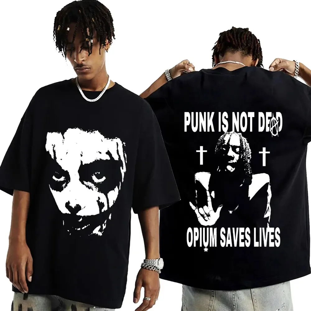 

Рэпер Playboi Carti 100, футболка из чистого хлопка с принтом Punk Is Not Ded Opium Saves Lives, мужская футболка в стиле хип-хоп с рукавами большого размера