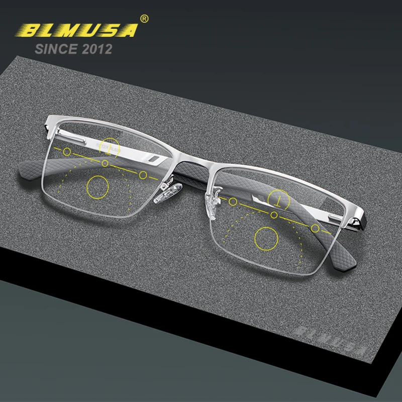 BLMUSA Men\'s Progressive Multifocal Reading Glasses Anti Blue Light Blocking Eyeglasses Classic Business Optical Glasses For Men