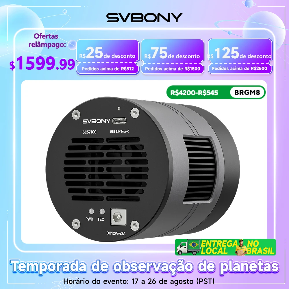 Câmera Astronômica Colorida Refrigerada Svbony SC571CC APS-C IMX571, Câmera OSC Refrigerada por TEC de Duplo Estágio para Astrofotografia de Espaço Profundo