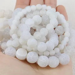 Premium White Cracked Agate Beads 6 8 10mm Natural Stone Round Charm Spacer Loose Beads For Jewelry Making Bracelet Necklace DIY