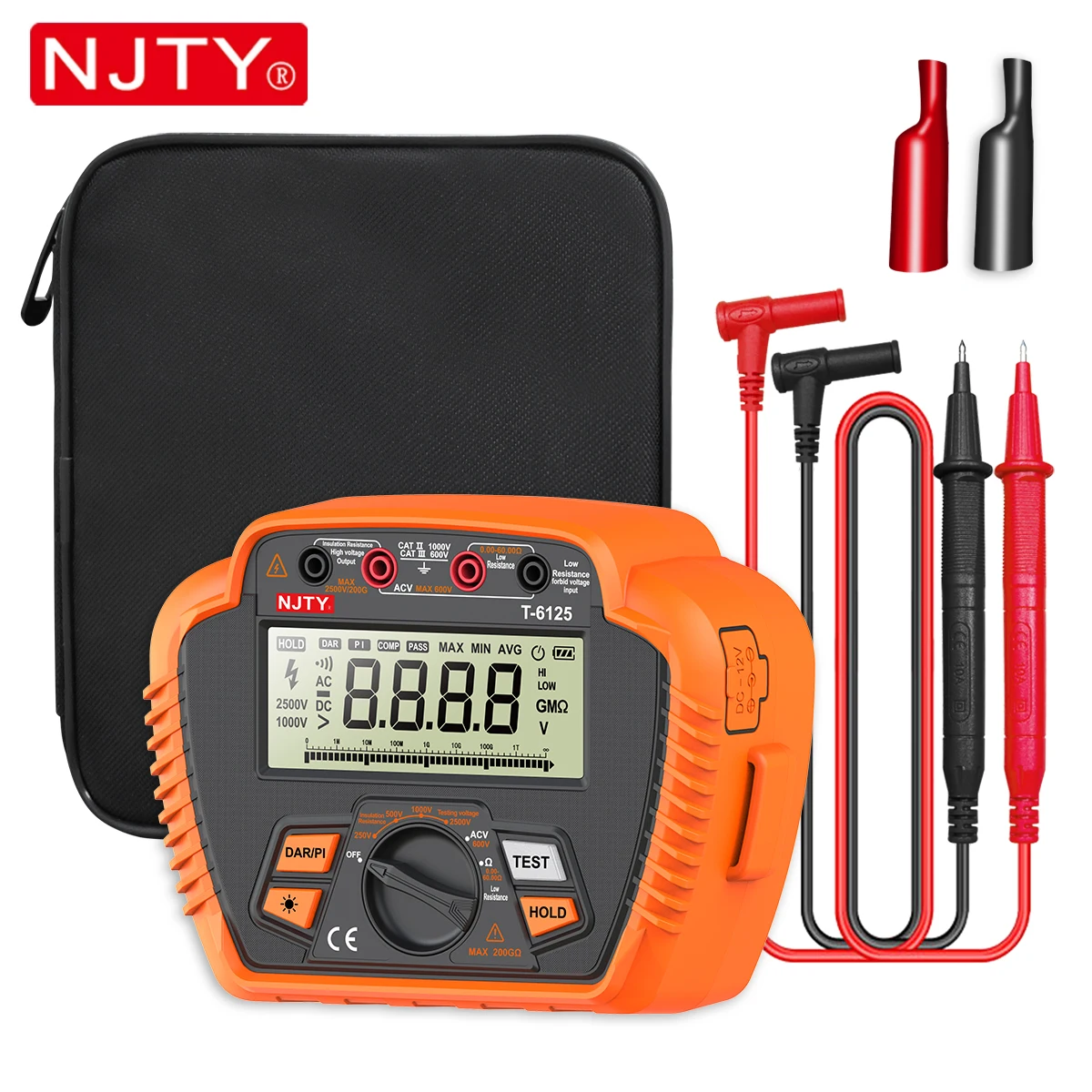 NJTY T6110 T6125 Digital Megohmmeter Meters Digital Insulation Resistance Tester 1000V/2500V 20GΩ 200GΩ Industrial Voltmemeter