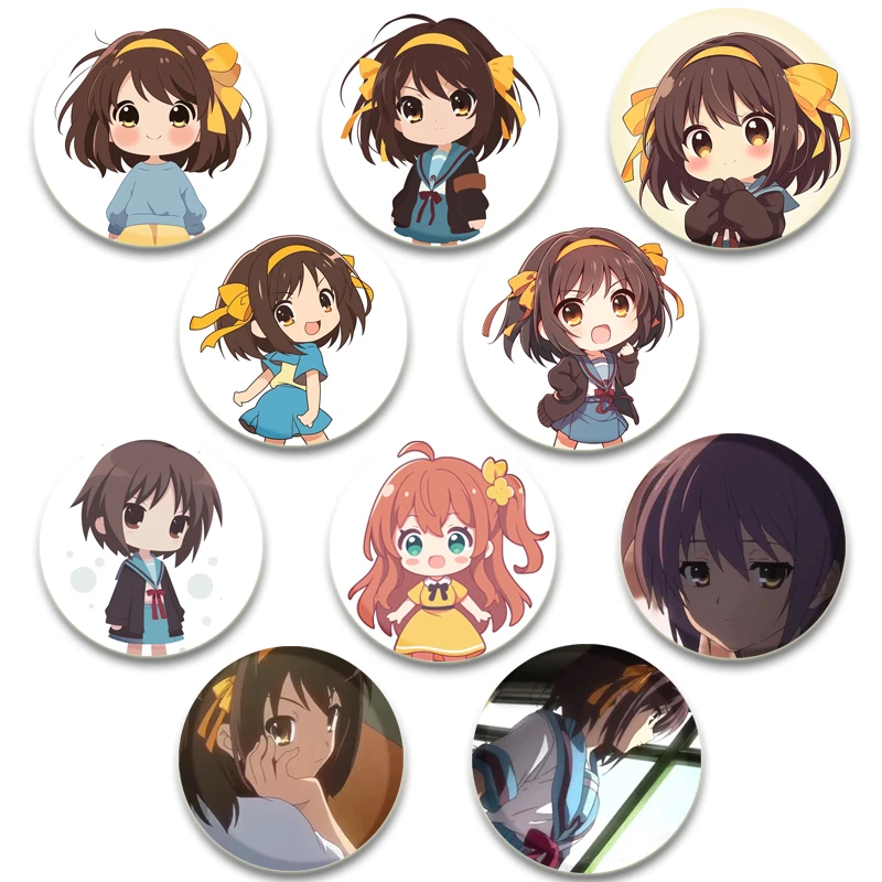 Anime Brooch Pin Cosplay Suzumiya Haruhi Nagato Yuki Koizumi Itsuki Cute Cartoon Badge Decor Fans Collect Friends Gift 58mm