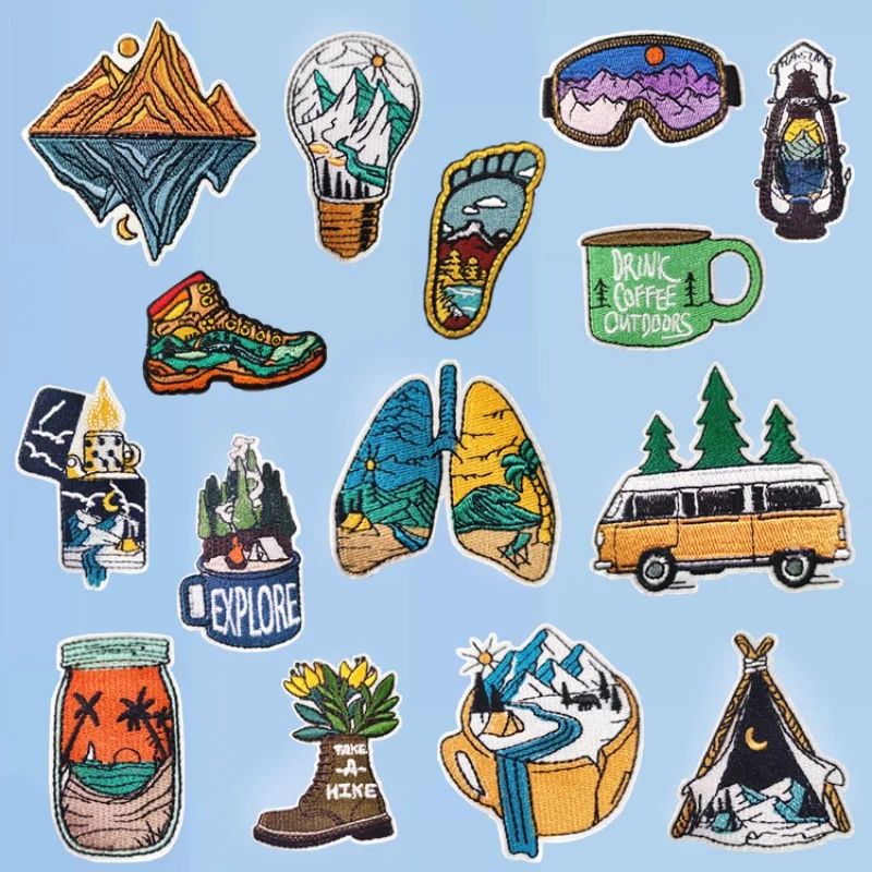 

Field Camping Patches Cloth Embroidered Landscape Patches Applique Sewing Clothes Apparel Accessories Bus Shoe Cup