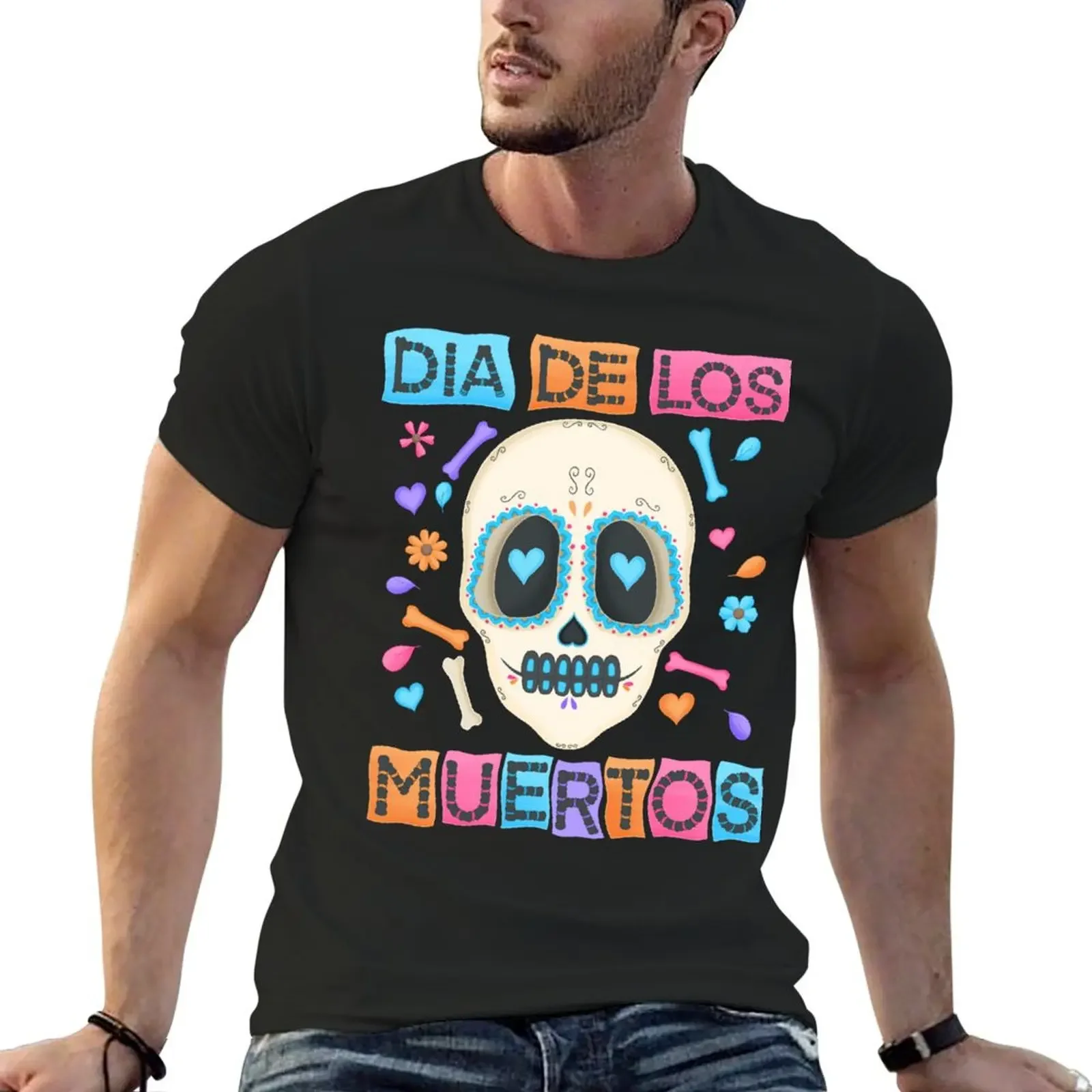 

Dia De Los Muertos- Colorful -Sugar Skull T-shirt Aesthetic clothing blanks men workout shirt