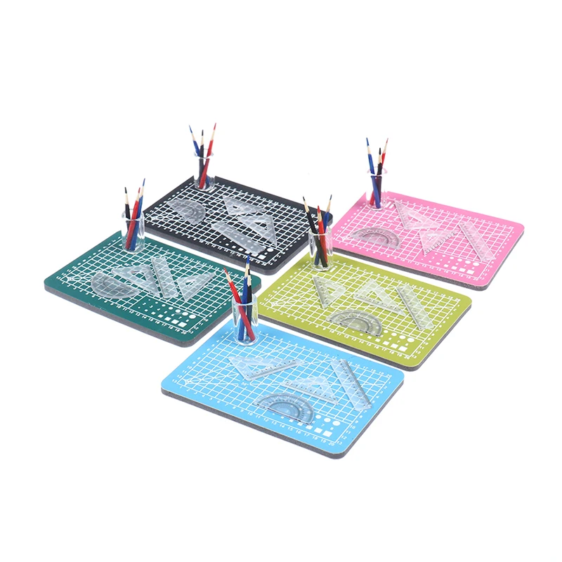1 Set 1:12 Dollhouse Miniature Cutting Mat Ruler Pencil Pen Holder Set Doll Home Decor Pretend Play Dollhouse Toys