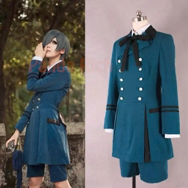 Anime Black Butler Kuroshitsuji Ciel Phantomhive disfraz de Cosplay peluca para fiesta de Halloween para hombres y mujeres, conjunto completo de ropa, uniformes azules