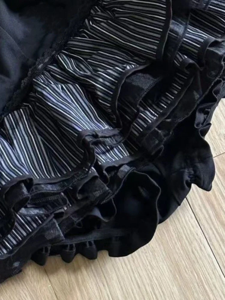 하라주쿠 걸스 스트라이프 펑크 그런지 스커트 여성 Y2k 미적 하이 웨스트 케이크 미니 스트리트웨어 레이스 빈티지 카와이 미니 Jupe