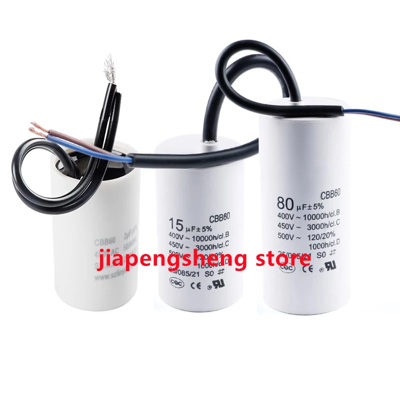 CBB60 Starting Capacitor, Water Pump, Dry Washing Machine Capacitor, 2Pcs, 4, 5, 6, 8, 10, 12UF, New, 2Pcs