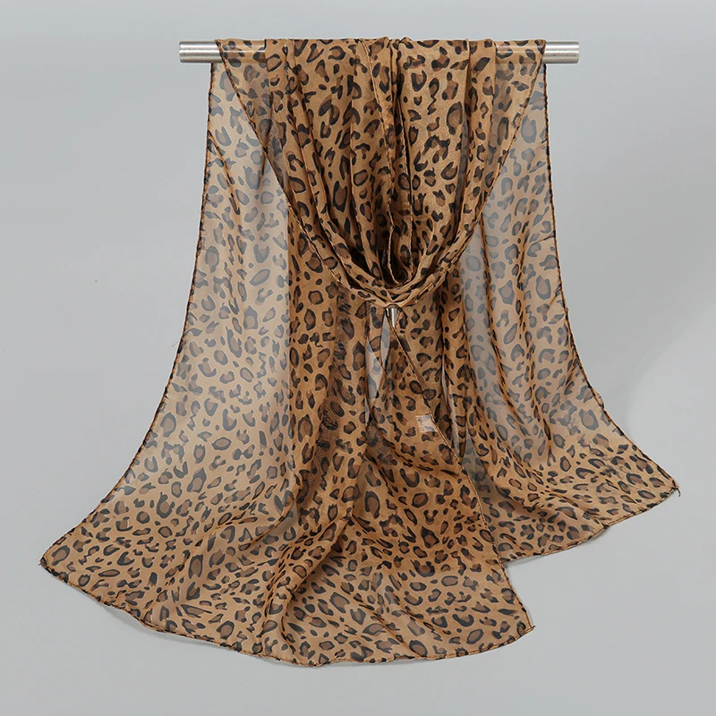 Chiffon-Schal mit Leopardenmuster, für Damen, Sonnenschutz, Seidenschal, Turban, langer Wickel, Strand, Reisen, Outdoor-Zubehör, trendiges Stirnband