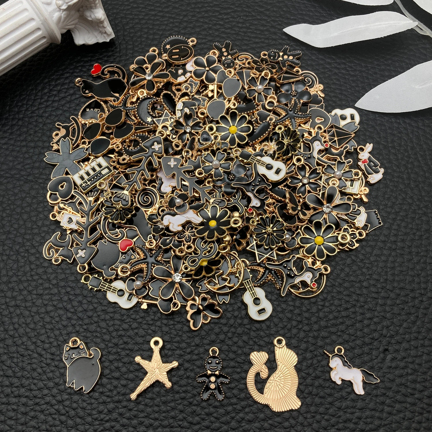 Mixed Black Gold Enamel Charms Bulk - 20/50/100Pcs Assorted Animal Flower Guitar Pendants for DIY Jewelry Making view 5